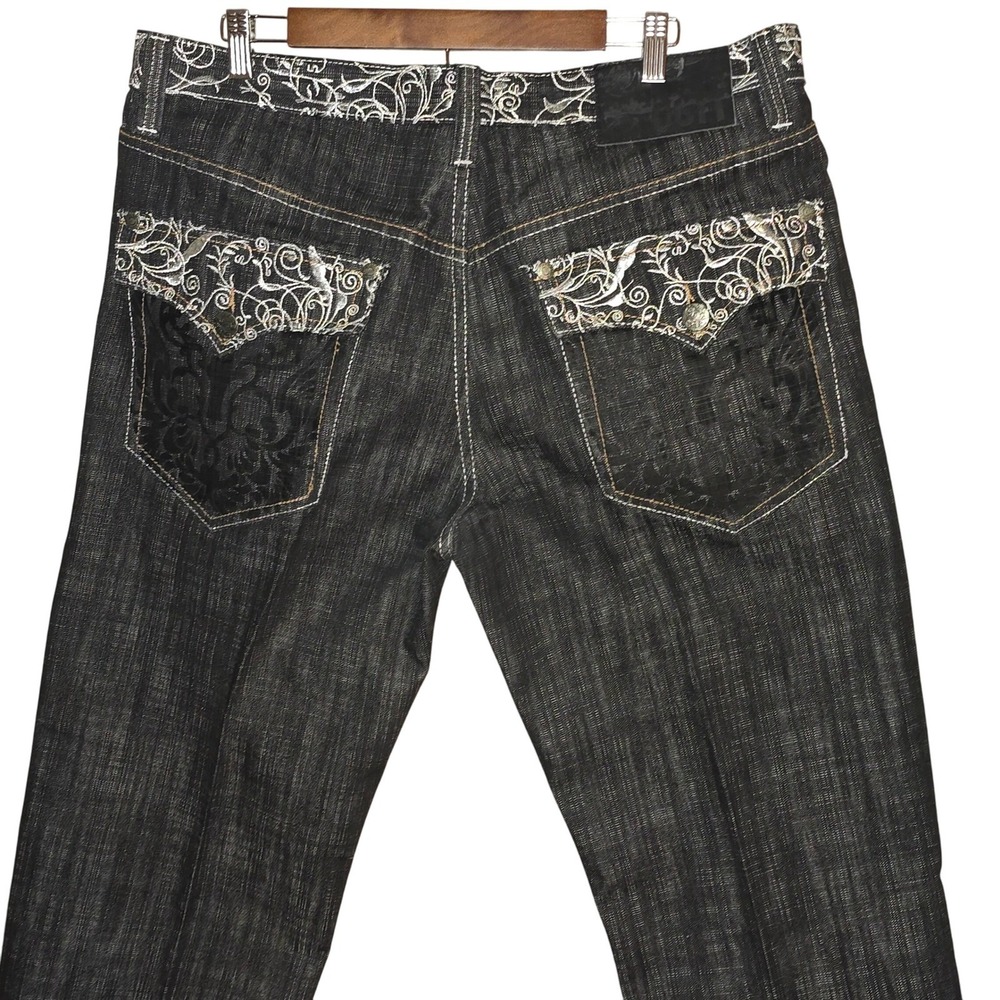 Imperious Delf Mens Black Jeans Embroidered‎ Pockets Waist 38 Length 32 Y2K